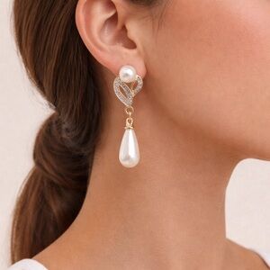 Pearl & Crystal Teardrop Bridal Drop Earrings